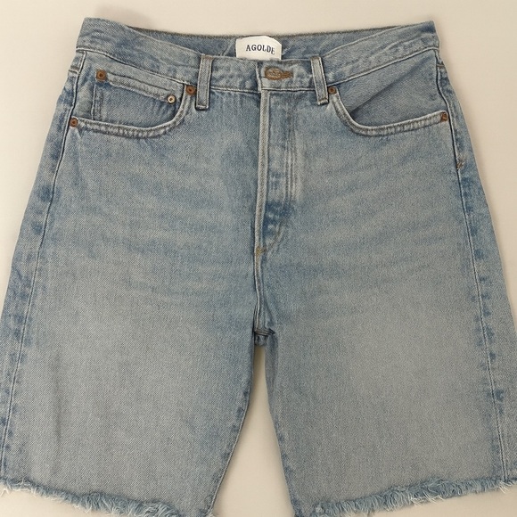 AGOLDE 90’s Short Denim Cutoff Shorts Size 27 Light Wash Raw Hem - Picture 1 of 7